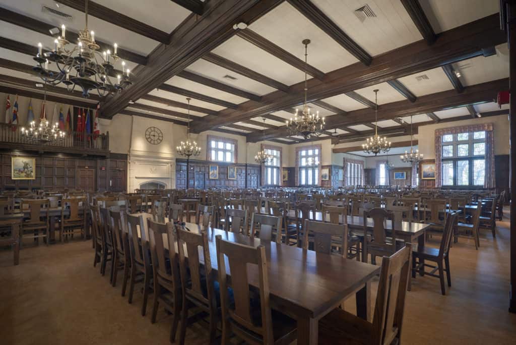 Hill School Dining Hall stacking wood chairs