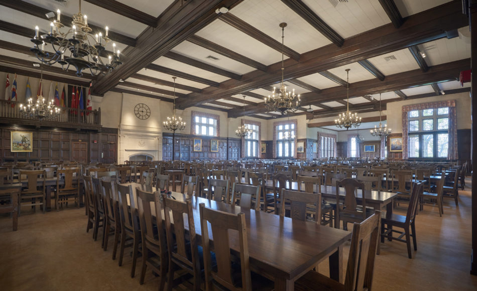 Hill School Dining Hall stacking wood chairs